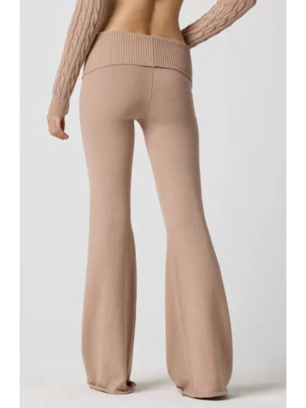 FLORENCE BY MILLS Barre Foldover Wide Leg Pants Brown Pull On Neutral Size L - Picture 2 of 12